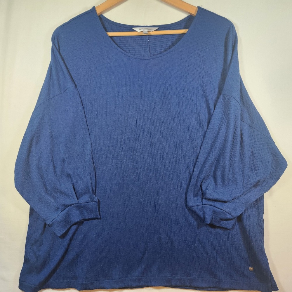 Northern Reflections Blue Crinkle Texture Scoop Neck‎ Top Large Womens